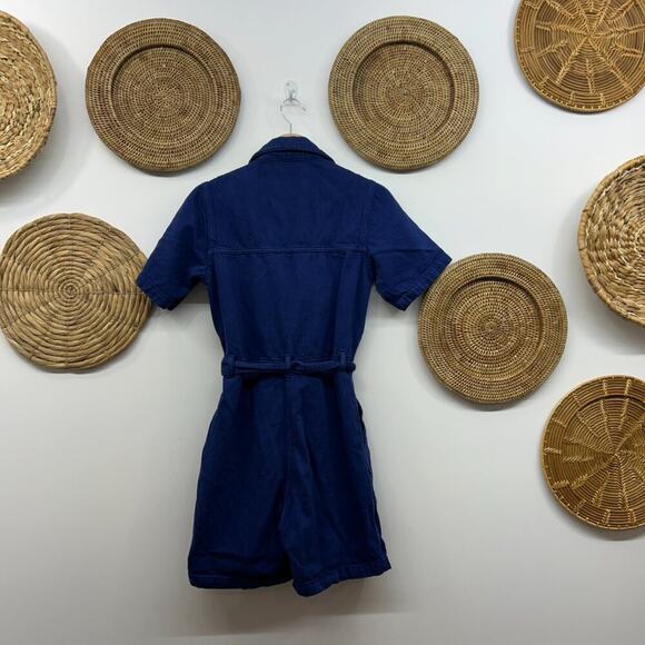 $148 Reformation Blue Short Sleeve Collared Zip Up Short Sleeve Denim Romper 0 - Picture 3 of 8